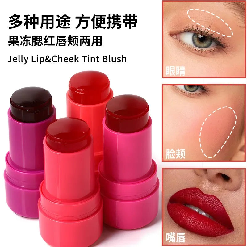 4Colors Multi-Use Jelly Tint Blush Stick Natural Lip Eyes Cheek Stain Moisturizing Cream Contour Makeup Water Lip Gloss Brighten