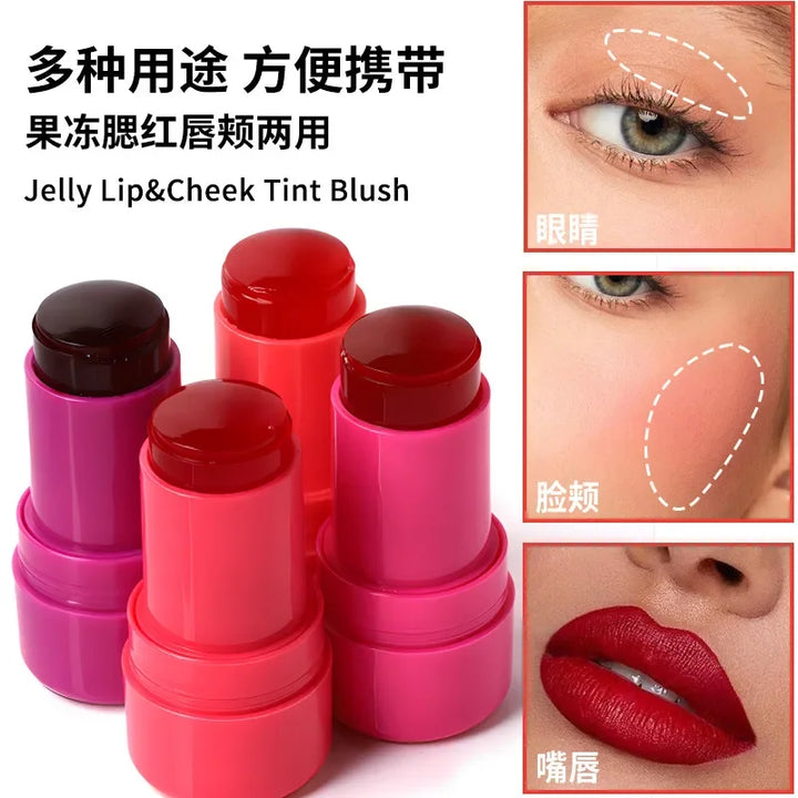 4Colors Multi-Use Jelly Tint Blush Stick Natural Lip Eyes Cheek Stain Moisturizing Cream Contour Makeup Water Lip Gloss Brighten