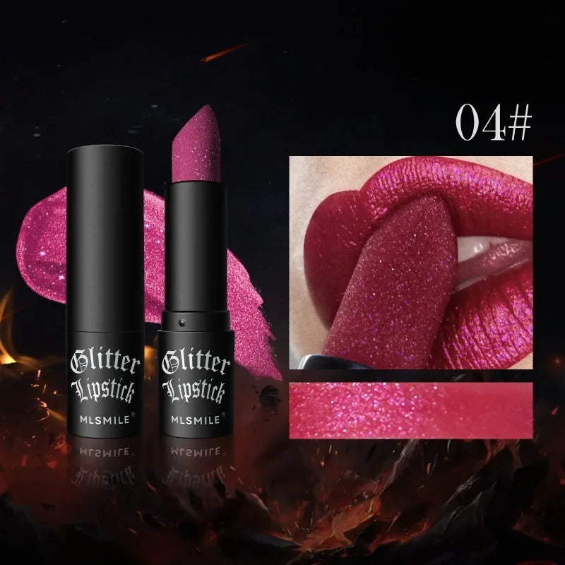 7 Colors Diamond Matte Lipstick Non-stick Cup Flash Lasting Pearlescent Metallic Lipstick Dark Black Lipgloss Women Lips Makeup