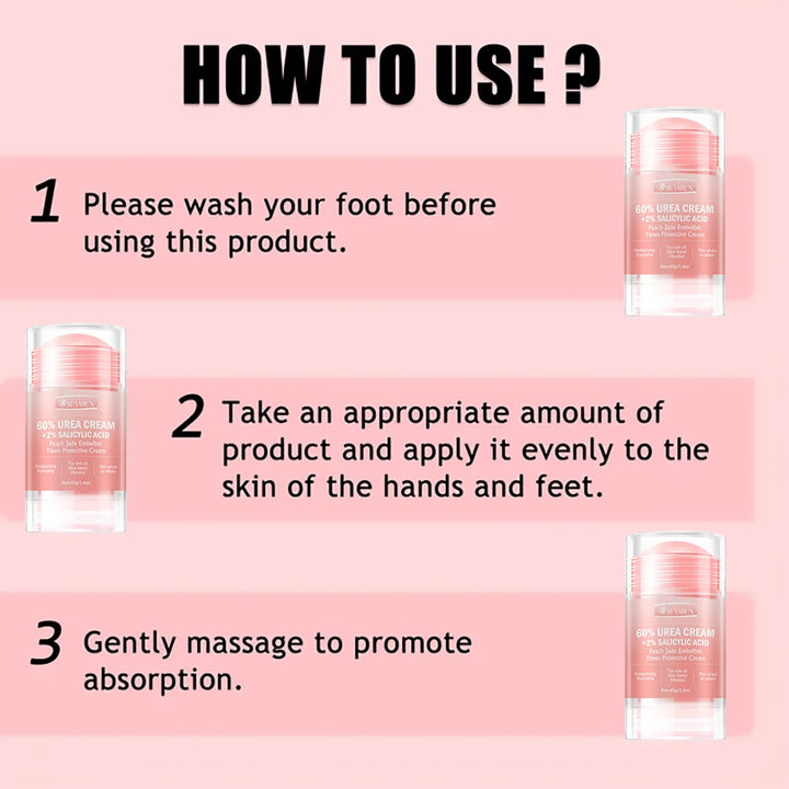 SUYARUN 60% Urea Cream & Peach Scented Foot Balm Stick Combo – Intensive Cracked Heel Repair, Deep Moisturizing and Hydration.