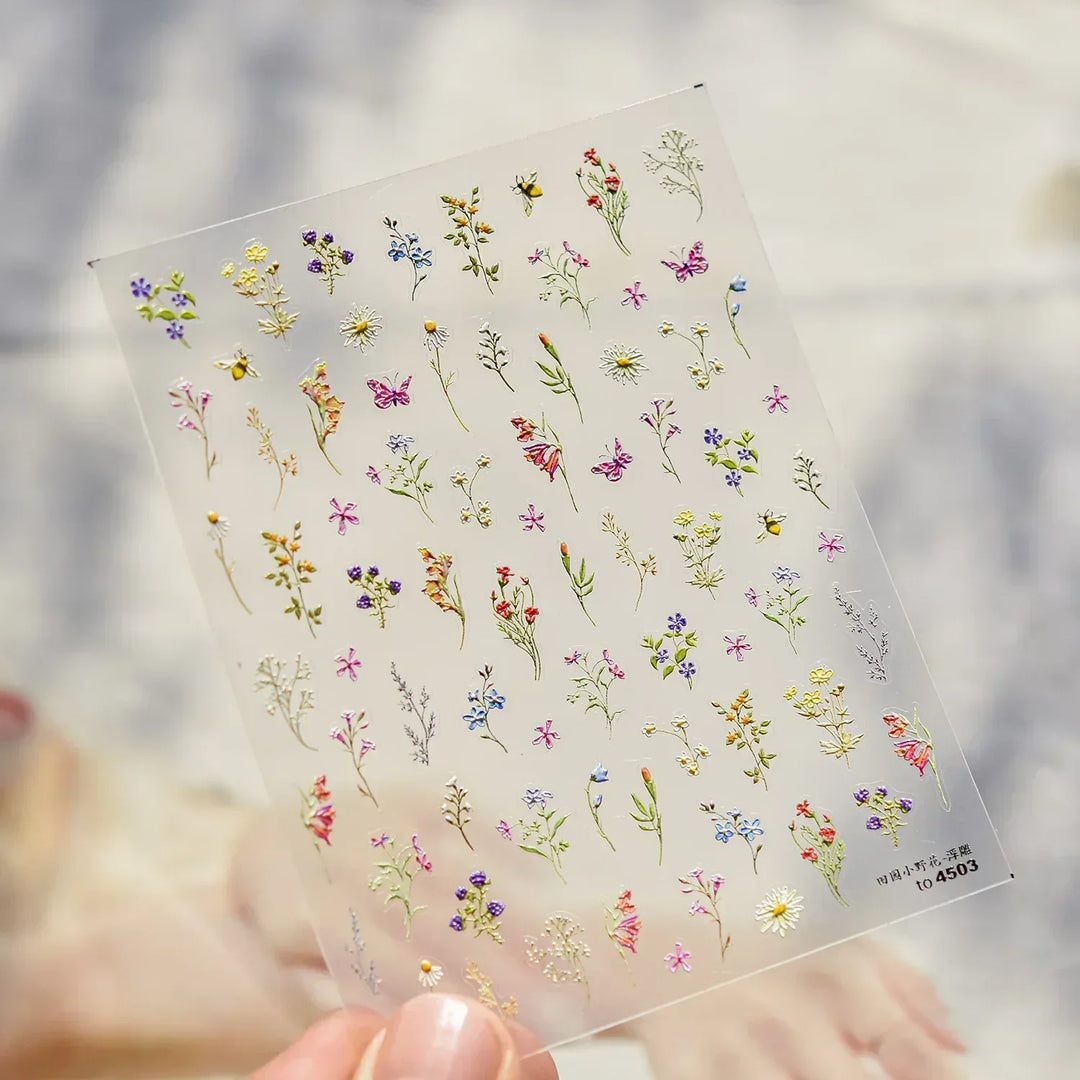 Lace Garden Bowknot Bow Tie Rose Flower Petal Pearl Irregular Border Self Adhesive 5D Nail Art Decoration Sticker Manicure Decal