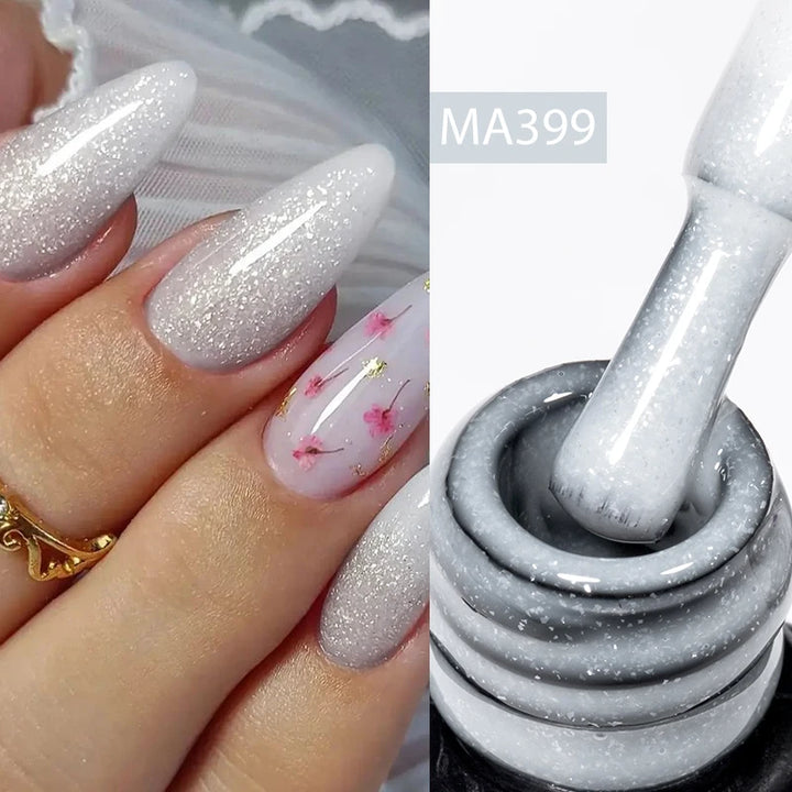 MEET ACROSS 7ml Jelly Nude Shimmer Rubber Base Gel Glitter Pink Purple UV/LED Nail Art Vernis Gel Polish for Manicure Nails DIY