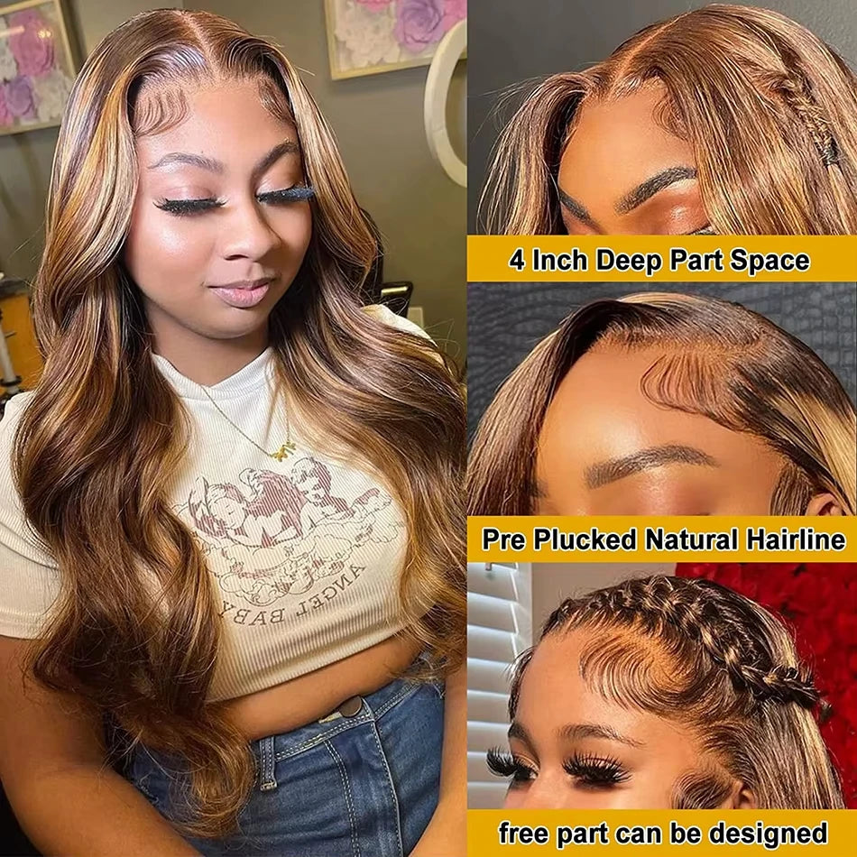 1b30 Black Brown Lace Front 13x4 Body Wave Wigs  P427 Highlight Ombre  Human Hair 13x6 HD Lace Frontal Blonde Colored Wig