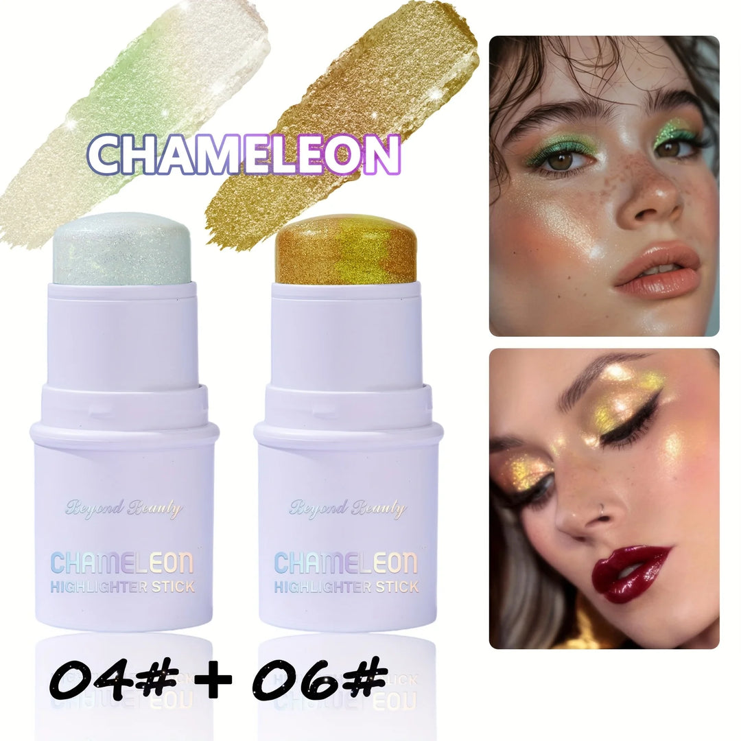 2PCS SET Chameleon Face Highlighter Stick, Multichrome Glitter Shimmer Highlighter Makeup