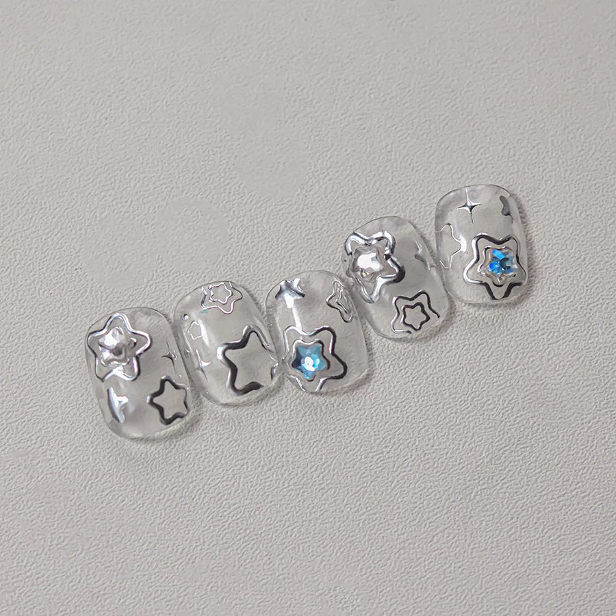1 piece 5D color crystal star nail stickers high quality love shiny silver hollow smear rainbow flower jelly design nail sticker