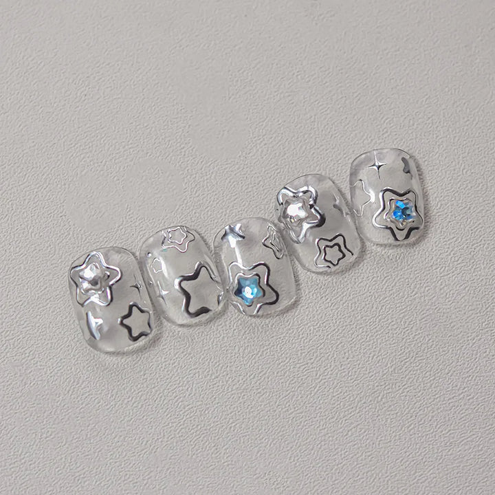 1 piece 5D color crystal star nail stickers high quality love shiny silver hollow smear rainbow flower jelly design nail sticker