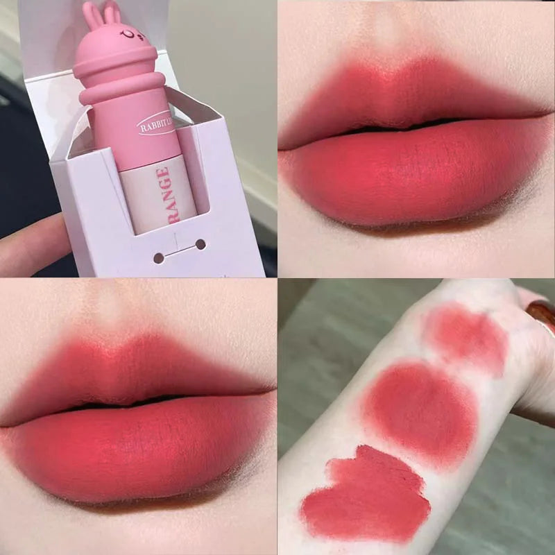 Cute Rabbit Matte Lip Mud Liquid Lipstick Waterproof Rose Lip Gloss Lasting Waterproof Smoky Nude Purple Lip Tint Korean Makeup
