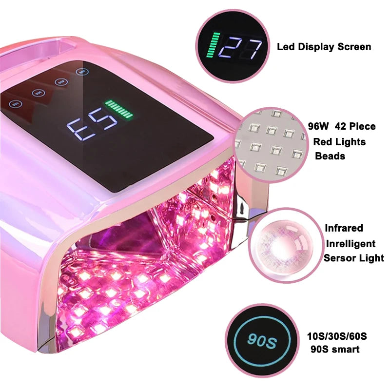 Rechargeable Nail lamp Portable 15600mAh Lampara de unas LED UV recargable de  96W Gel Polish Dryer Led Light for Nails