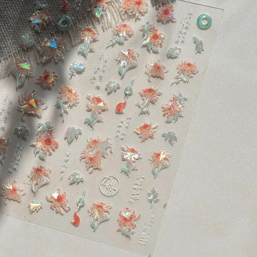 Lace Garden Bowknot Bow Tie Rose Flower Petal Pearl Irregular Border Self Adhesive 5D Nail Art Decoration Sticker Manicure Decal