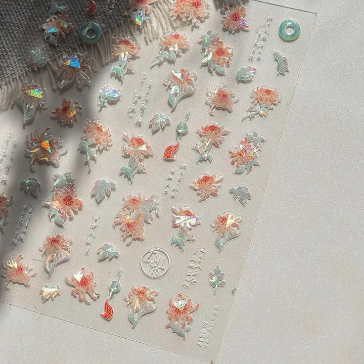 Lace Garden Bowknot Bow Tie Rose Flower Petal Pearl Irregular Border Self Adhesive 5D Nail Art Decoration Sticker Manicure Decal
