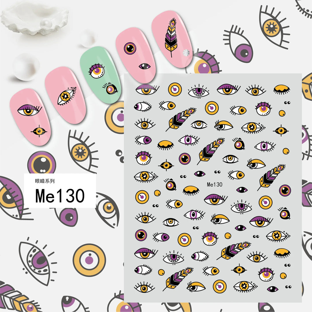 Nail Art Stickers Water Decals Eyes Stripe Nail Art Decorations for Manicure Accessories Press on Nails Foil Stickers and Decals