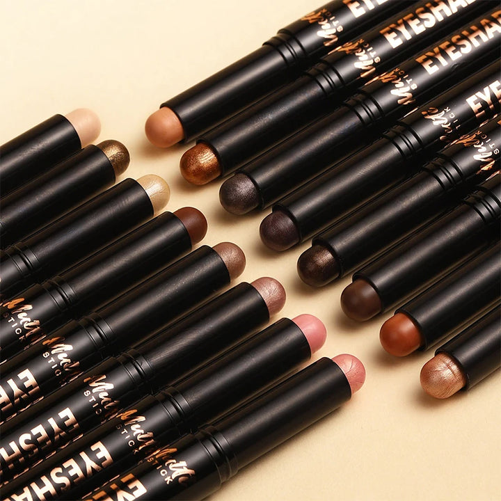 16 Colors Double Head Eyeshadow Stick Pearlescent Shimmer Brown High Waterproof Cream Eyes Shadow Pencil Long-Lasting Eye Makeup