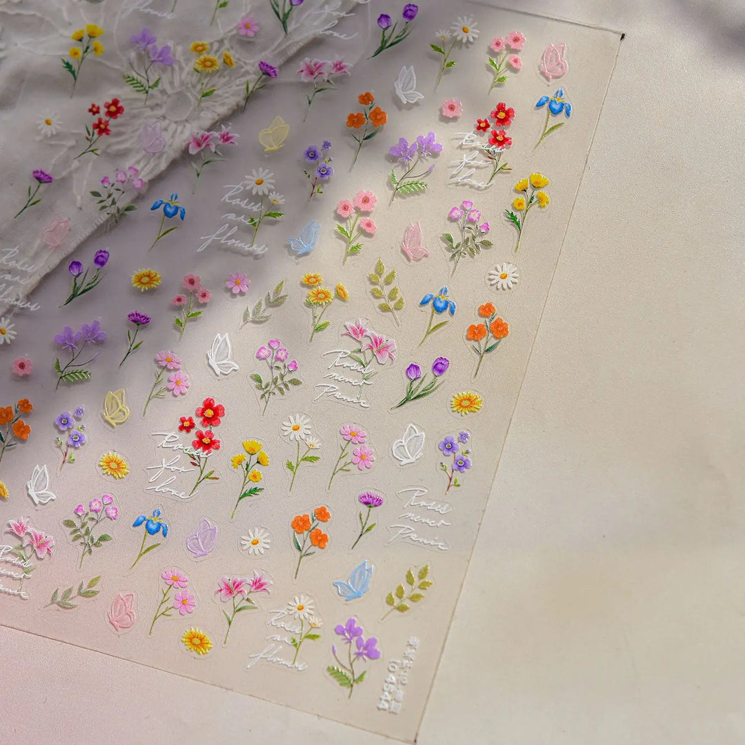 Lace Garden Bowknot Bow Tie Rose Flower Petal Pearl Irregular Border Self Adhesive 5D Nail Art Decoration Sticker Manicure Decal