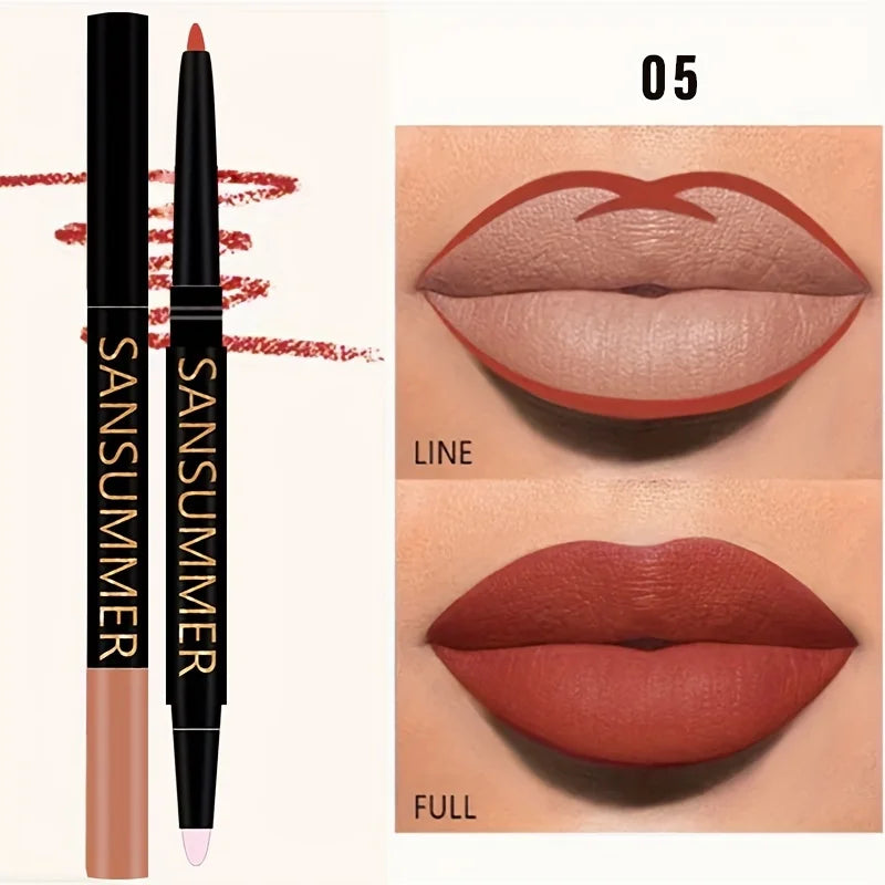 6-color Lipliner With Lip Brush Waterproof, Sweat Resistant, Velvet And Multi-color Lip Pencil Cosmetics