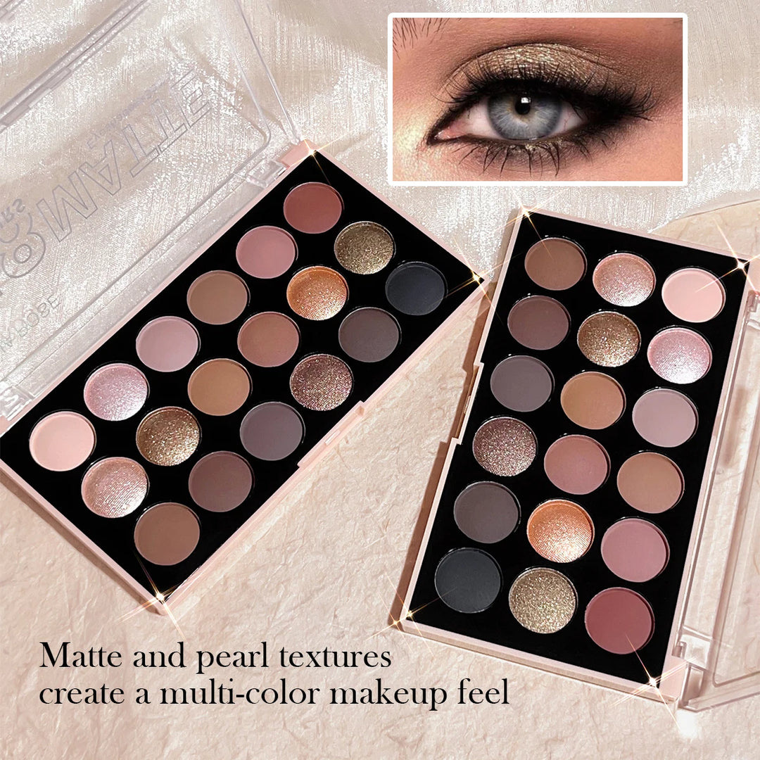 18-Color Eyeshadow Palette – Pearlescent, Matte, Fine Shimmer, Glitter, Earth Tones, Long-Lasting, High-Performance