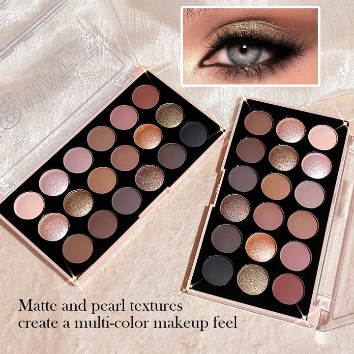 18-Color Eyeshadow Palette – Pearlescent, Matte, Fine Shimmer, Glitter, Earth Tones, Long-Lasting, High-Performance
