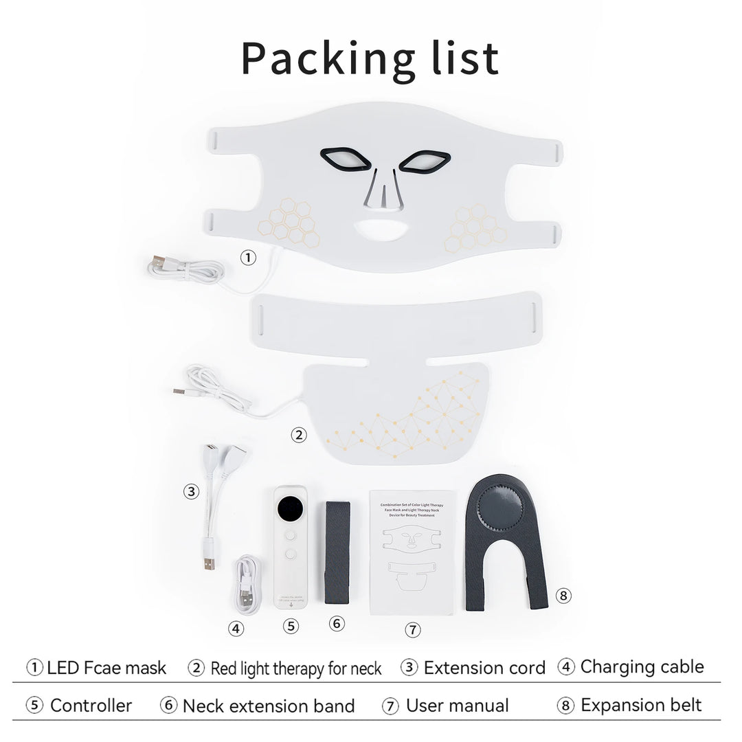 Hello Face Rechargeable Red Light Therapy Mask for Face & Neck  Infrared LED Mask Skincare Device for Glowing Skin