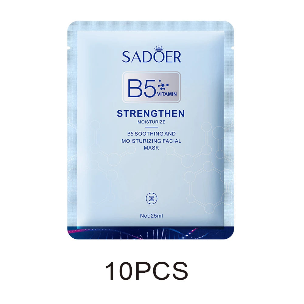 10pcs Vitamin B5 Sheet Mask 25ml - Hydrating & Soothing, Deep Moisture Care for Radiant Skin, Quick Absorption