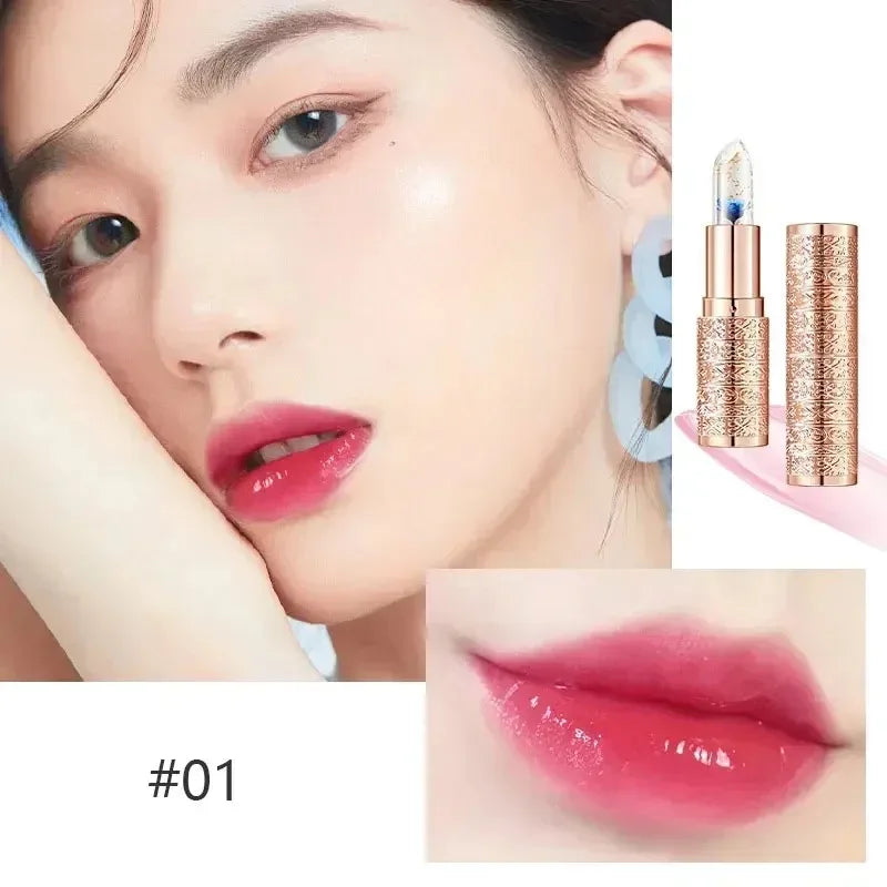 Temperature Color Changing Women Flower Lipstick Transparent Waterproof Moisturizing Crystal Jelly Pearlescent Lip Balm Cosmetic