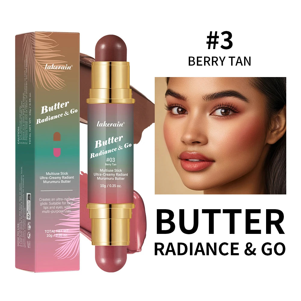 Double-Headed Bronzer Blush Stick Butter Glow & Go Multiuse Stick for Cheeks Contours Eyes Lips Blush Matte Light Glossy Bronze