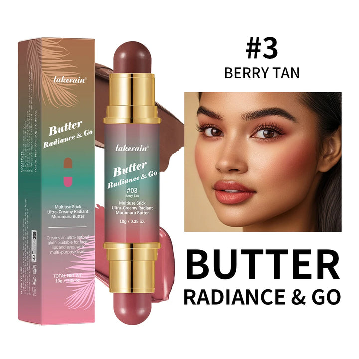 Double-Headed Bronzer Blush Stick Butter Glow & Go Multiuse Stick for Cheeks Contours Eyes Lips Blush Matte Light Glossy Bronze