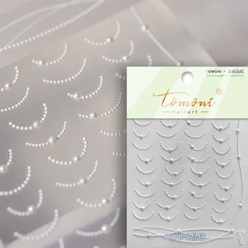 1pcs White 5D Pearl Lace Wave Lines Nail Art Stickers Elegant Exquisite Nail Decoration Decals DIY Self Adhesive Transfer Slider