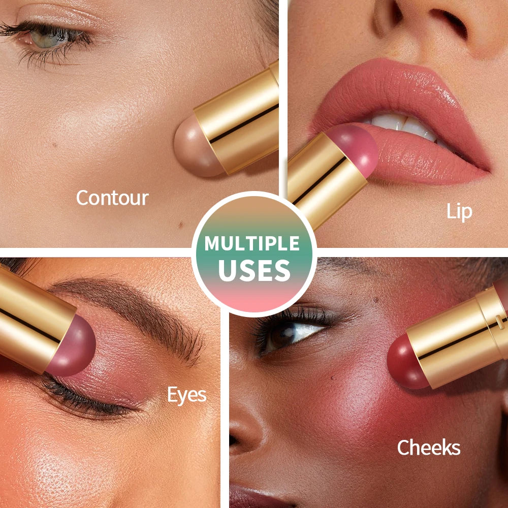 Double-Headed Bronzer Blush Stick Butter Glow & Go Multiuse Stick for Cheeks Contours Eyes Lips Blush Matte Light Glossy Bronze