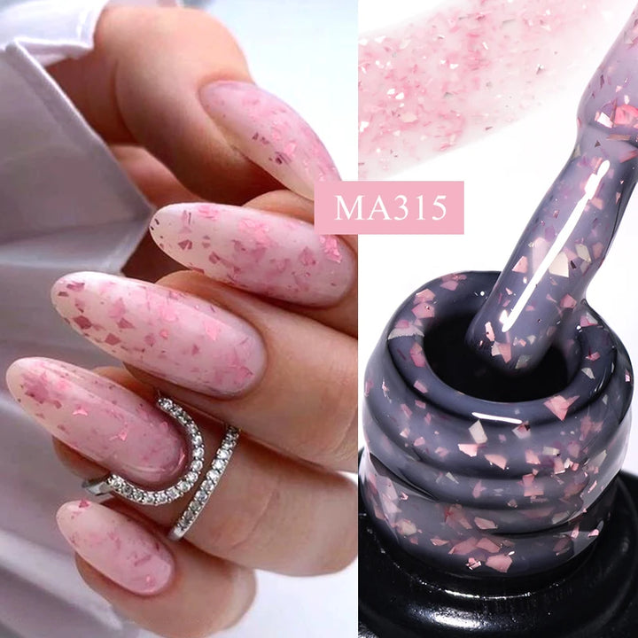 MEET ACROSS 7ml Jelly Nude Shimmer Rubber Base Gel Glitter Pink Purple UV/LED Nail Art Vernis Gel Polish for Manicure Nails DIY