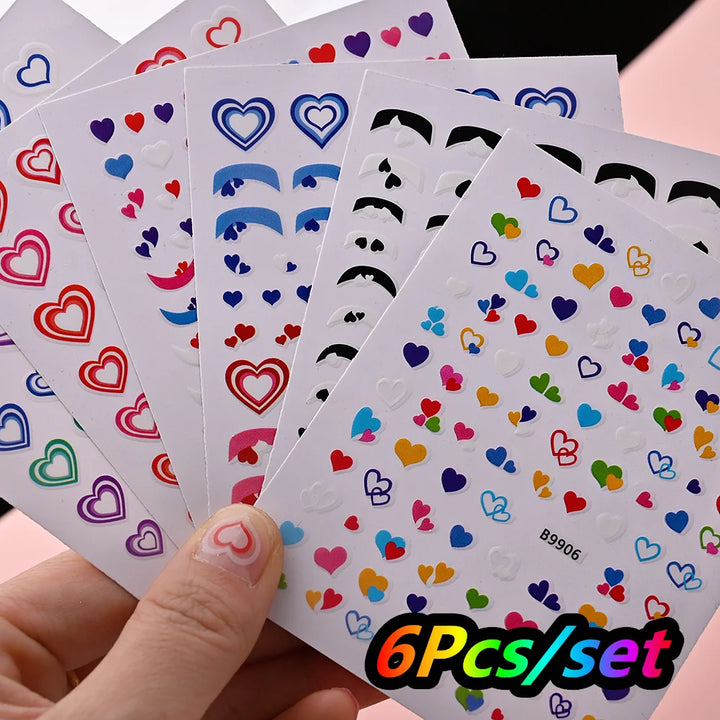 4/6Sheet/Kit Holographic Rainbow Love Heart Nail Sticker 3D Laser Heart Nail Decal Self-Adhesive Love Heart Manicure Slider &*&