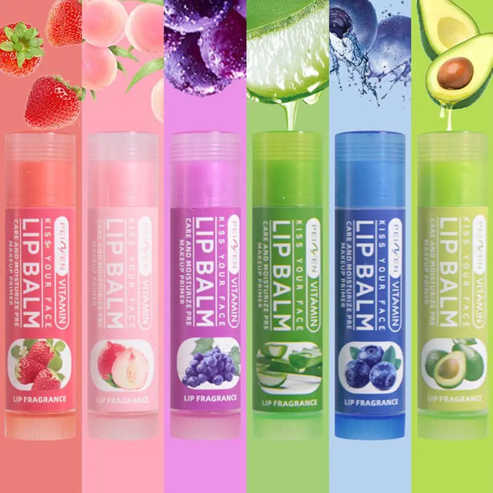 6PCs Natural Fruit Discolored Lip Balm Set Color Changing Moisturizing Lip Tint Long-Lasting Glossy Nourishing Lipstick Lip Care