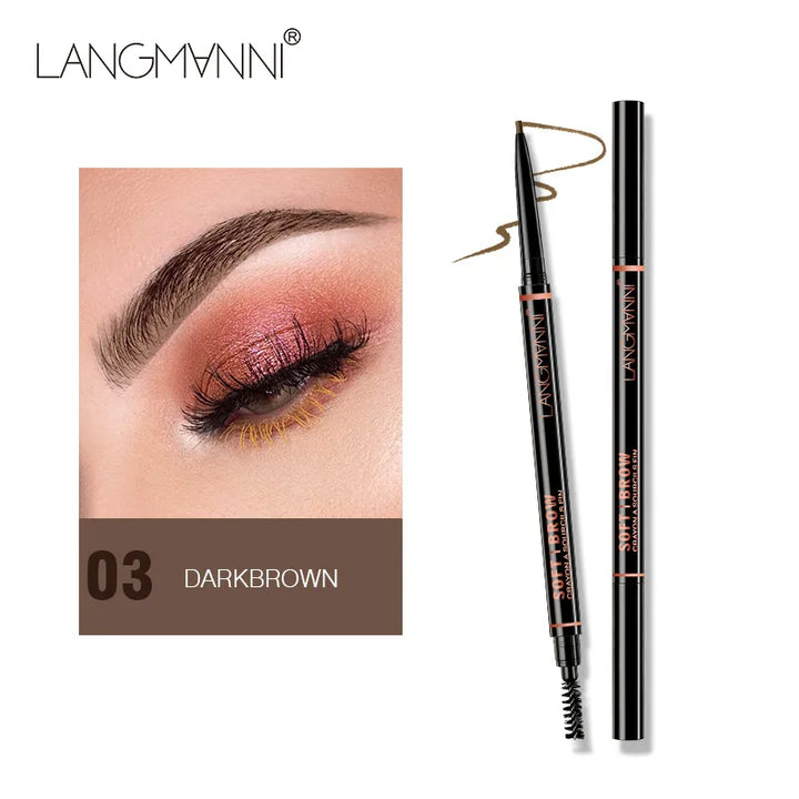 Langmanni Double headed Rotable Eyebrow Pen with a 1.5mm diameter Fine refill Waterproof Wild Eyebrow Pen and Eyebrow Brush