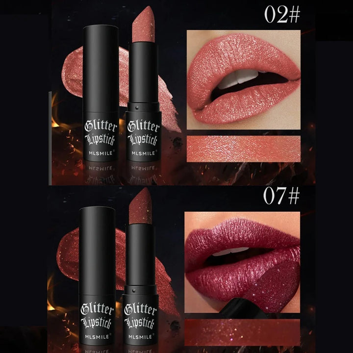 7 Colors Diamond Matte Lipstick Non-stick Cup Flash Lasting Pearlescent Metallic Lipstick Dark Black Lipgloss Women Lips Makeup