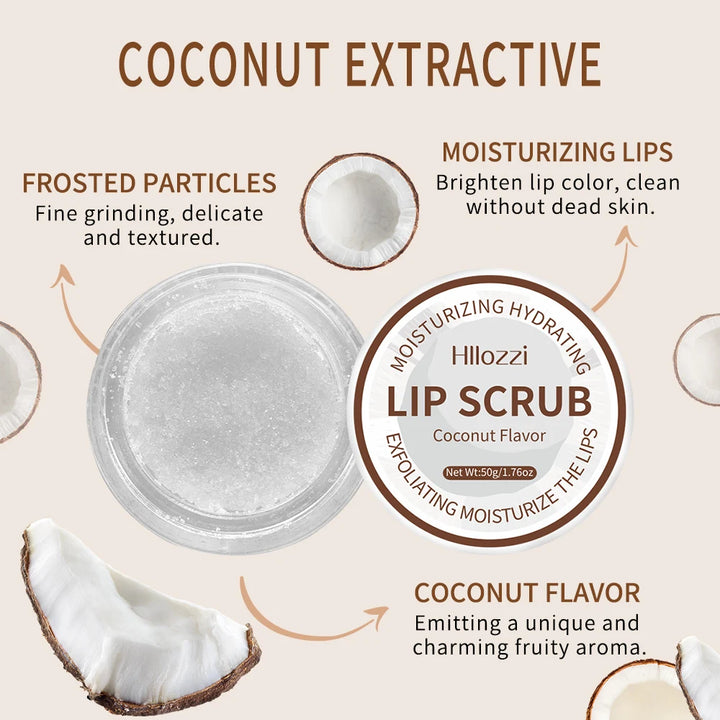 Hllozzi 50g lip scrub jojoba oil vitamin C hydrating moisturizing mild non-irritating watermelon, coconut, apple