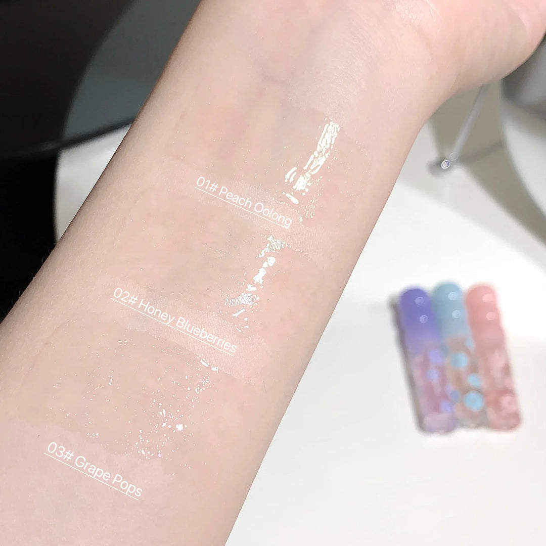 Fine Sparkling Lip Honey Shimmering Transparent Lip Gloss Moisturizing Crystal Jelly Lip Oil Clear Plumper Serum Tint Silicone
