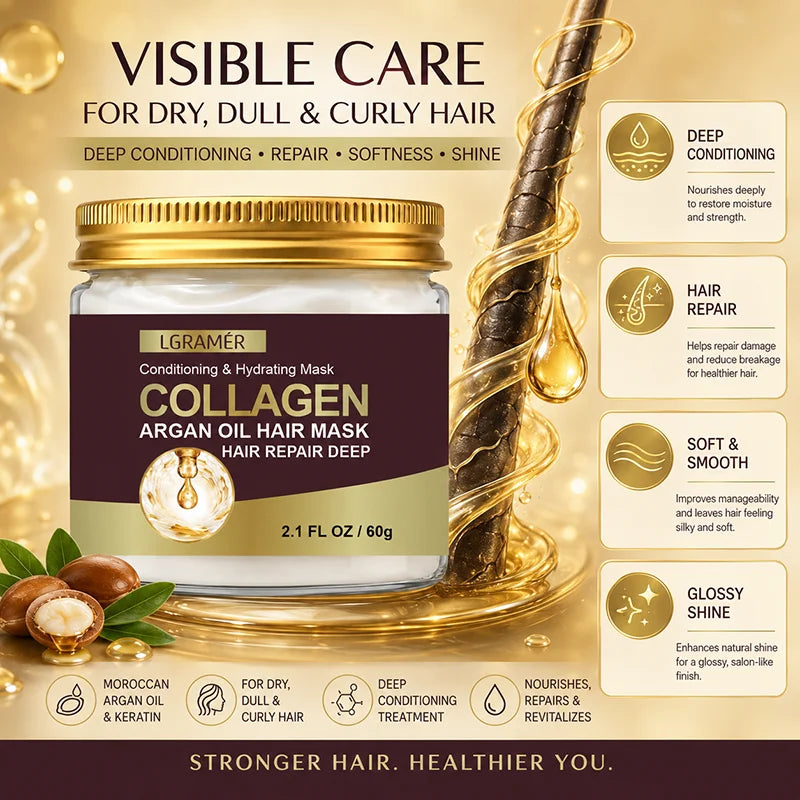 Argan Oil Collagen Keratin Repair Hair Mask, Intense Conditioning Moisturize Dry Locks, Fix Damage, Anti-Breakage & Fade Split