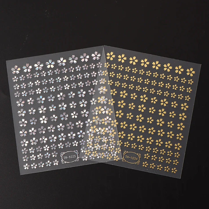 3DLaser Sakura Nail Stickers Holographic Laser Snake Pattern Slider Sakura Water Transfer Nail Decoration Set