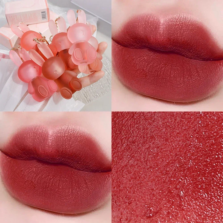 Matte Keychain Lip Gloss Waterproof Non-Stick Cup Long Lasting Moisturizing Cute Rabbit Nude Red Lip Glaze Tint Korean Cosmetics