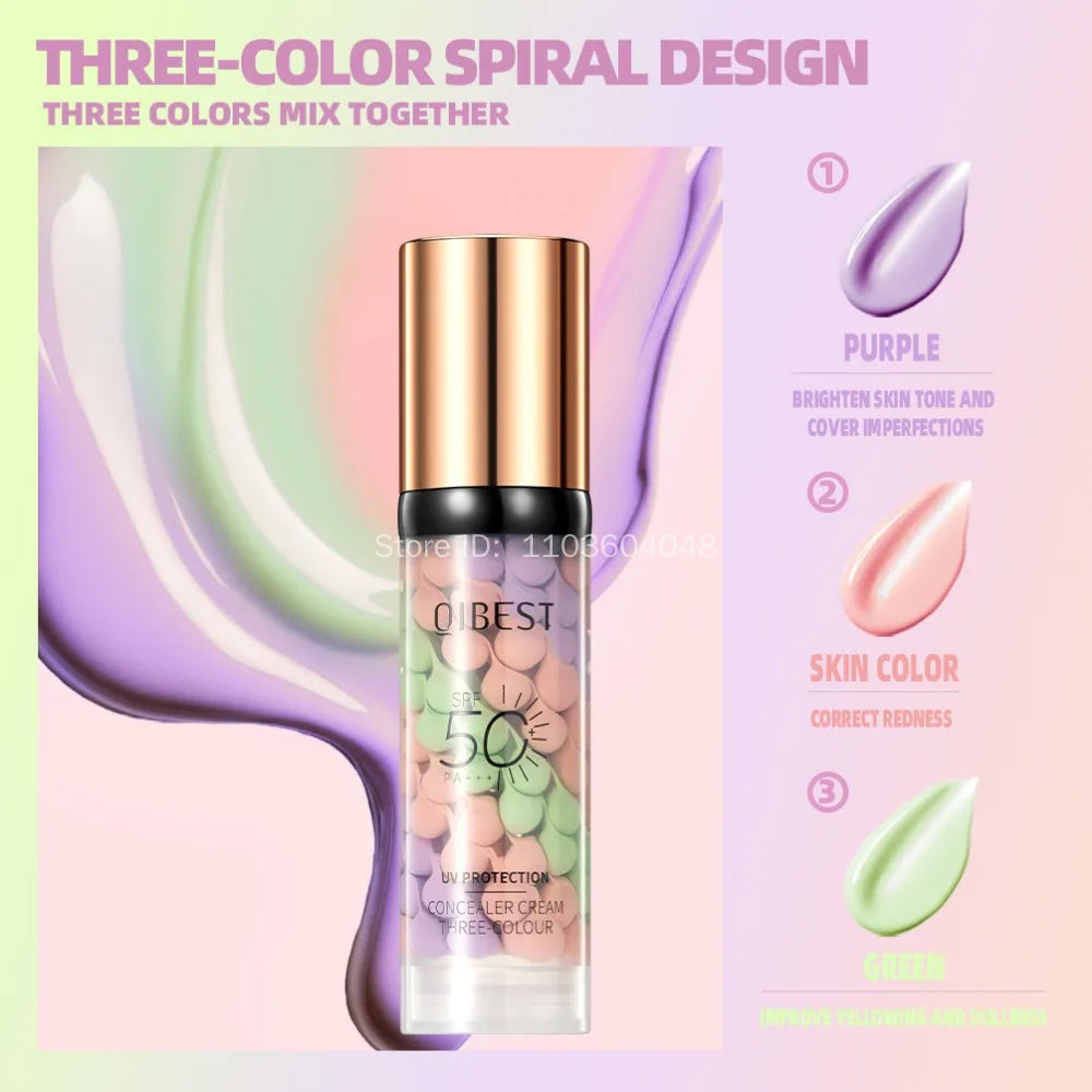 Three Colors Face Makeup Primer Isolation Concealer Cream Invisible Pore Long Lasting Moisturizing Bright Skin Base Foundation