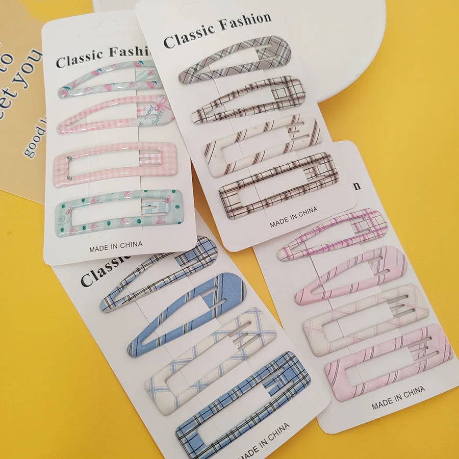 4pc Fashion College Plaid BB Hairpin Hair Side Clips for Girls Women Korean Hair Accessories