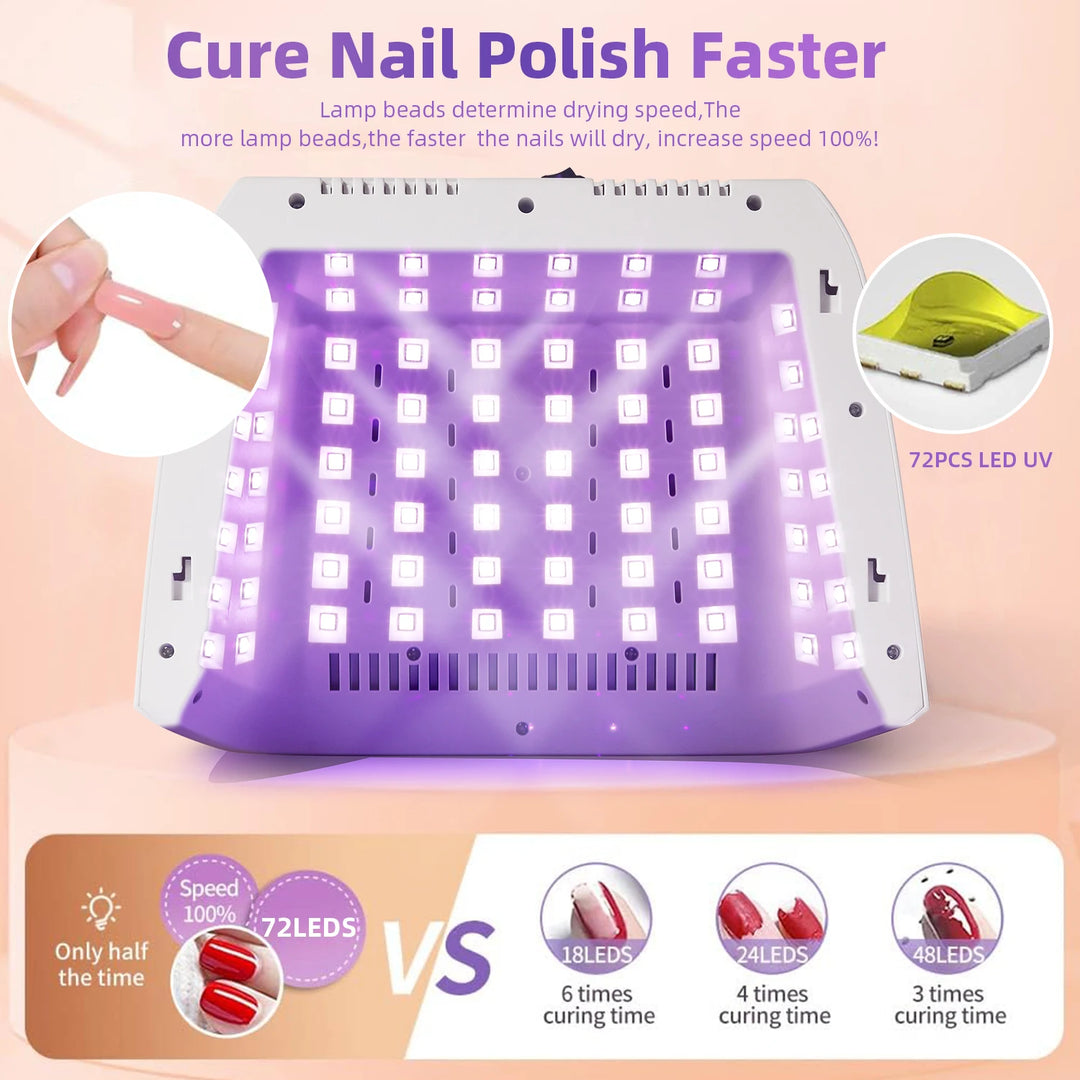 320W Big Space UV LED Nail Lamp For Manicure Drying Gel Nail Polish 72 LED Nail Dryer With Two LCD Screens Nail Salon Tools