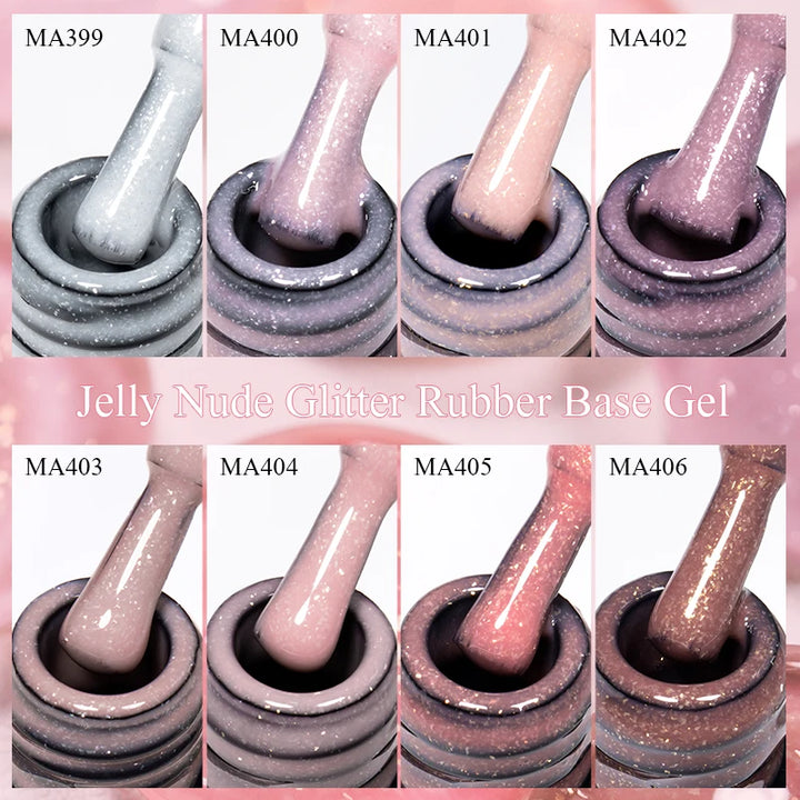 MEET ACROSS 7ml Jelly Nude Shimmer Rubber Base Gel Glitter Pink Purple UV/LED Nail Art Vernis Gel Polish for Manicure Nails DIY