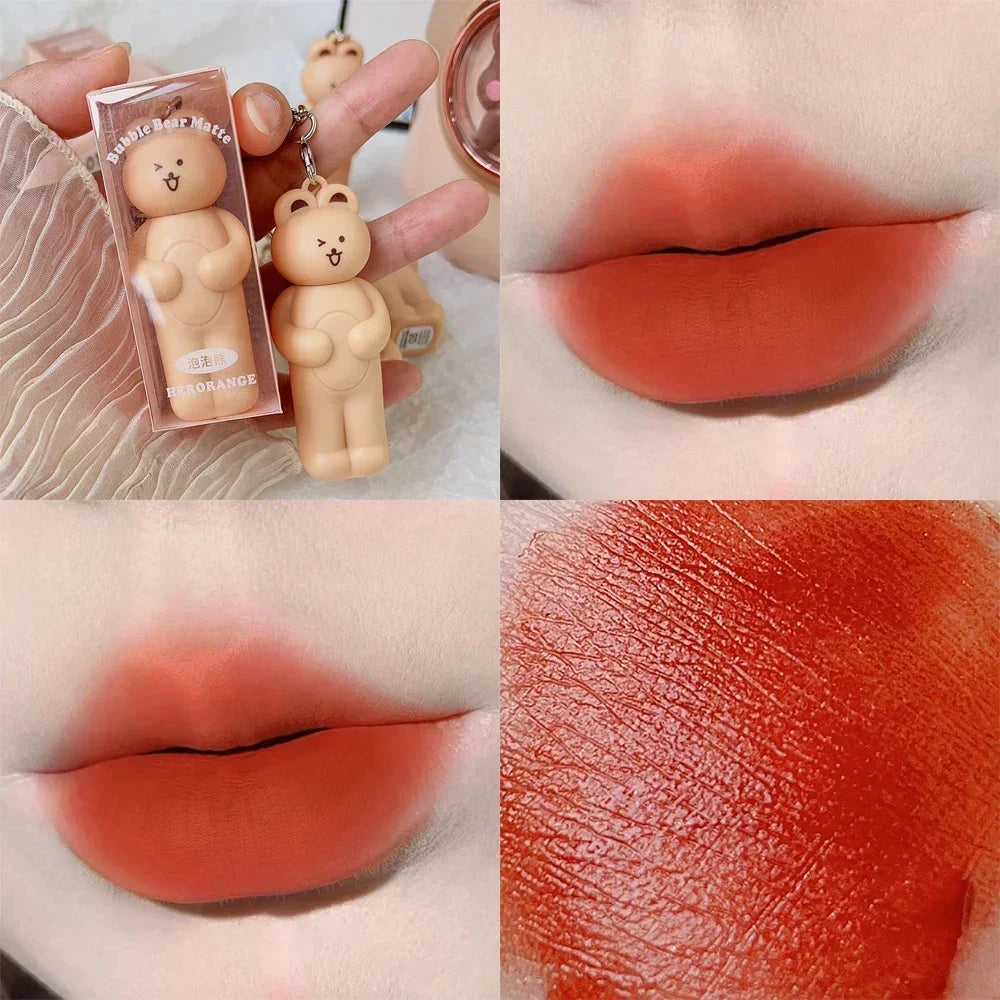 Matte Keychain Lip Gloss Waterproof Non-Stick Cup Long Lasting Moisturizing Cute Rabbit Nude Red Lip Glaze Tint Korean Cosmetics