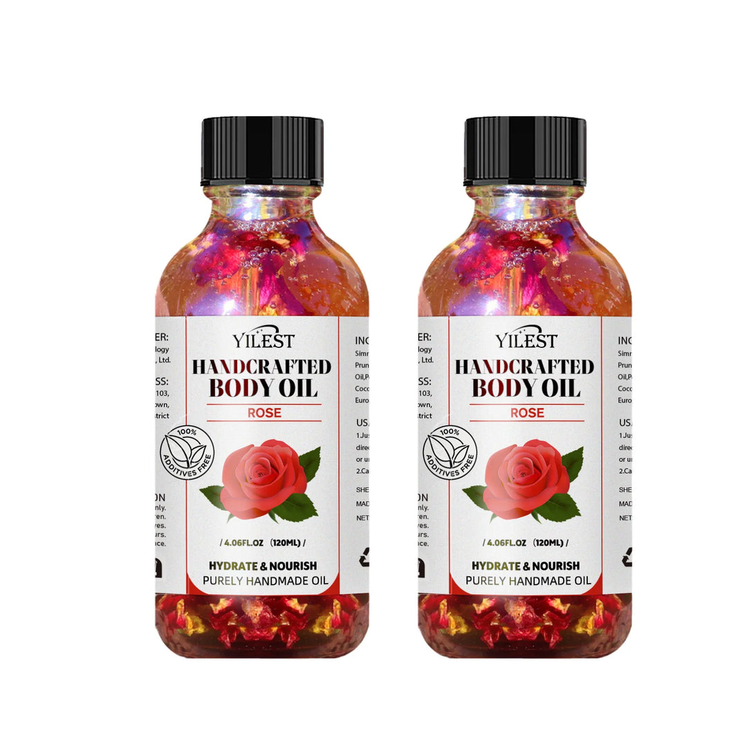 Handcrafted Rose Body Oil - 120ml Natural Blend for Dry Skin, with Jojoba & Sweet Almond Oil for Deep Hydration & Glowing Skin