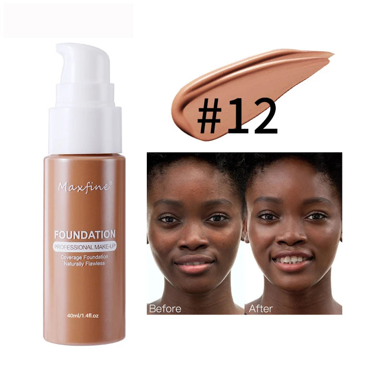 12 Shade Liquid Foundation with Long Lasting Oil Control Concealing Hydrating Lightweight Fine Texture and Non Cakey 1PCS