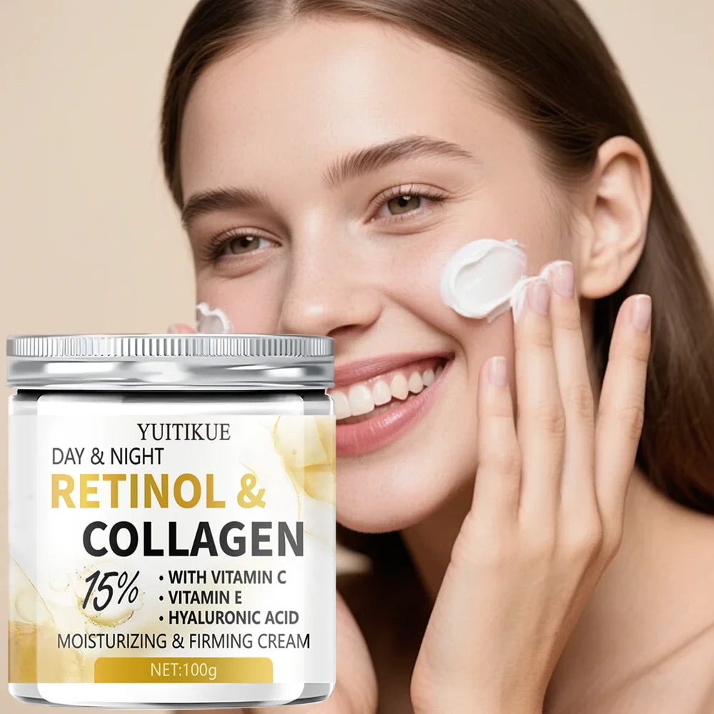 YUITIKUE 15% Retinol Collagen Cream 100g - Lift Firm Moisturize with Vit C/E Hyaluronic Acid