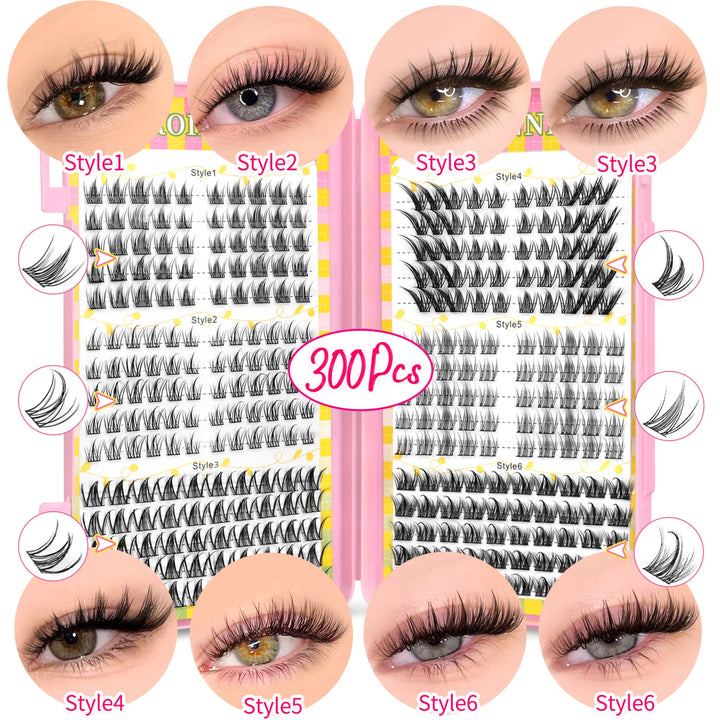 GROINNEYA Eyelashes Clusters 320 pcs Natural Eyelash extension Cluster Lashes Volume Mixed Tray Lashes Cluster Natural Lashes