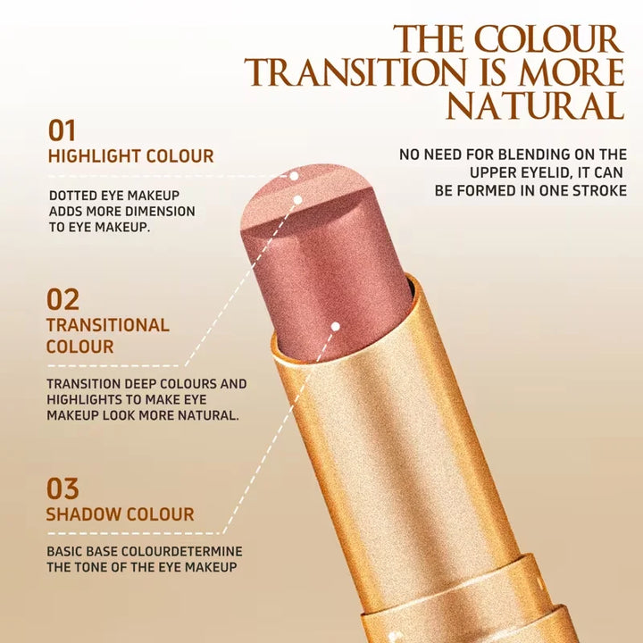 Three-Color Eyeshadow Stick, Shimmering Highlighter Eyeshadow Stick, Waterproof and Long-Lasting Pearlescent Metallic Eyeshadow