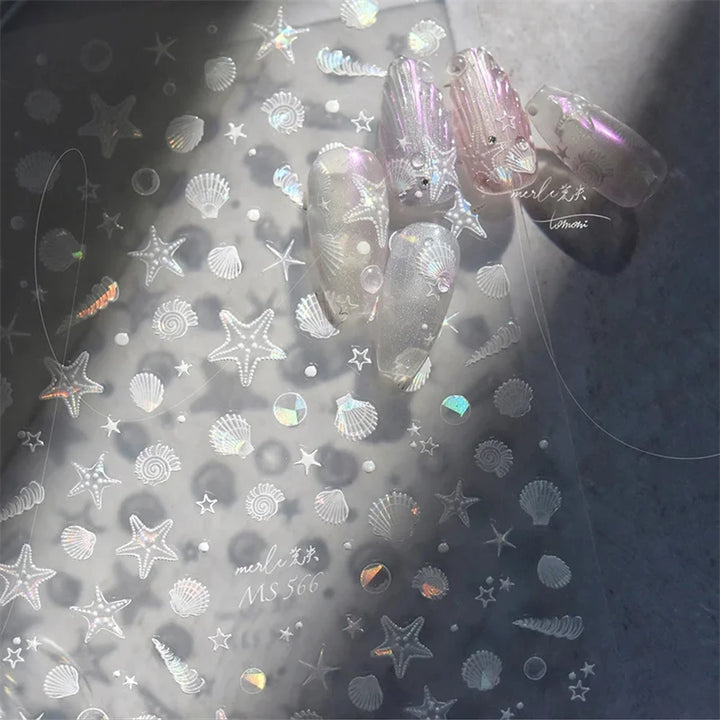 Summer Beach Ocean Shell Starfish Clams Conch Stars Sea Bubble Seasnail Soft Relief Decoration Nail Art Stickers Manicure Decals