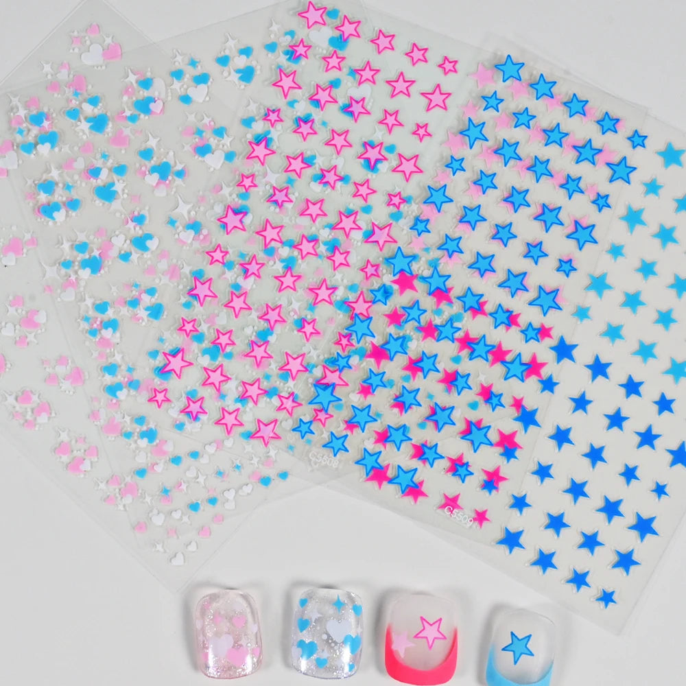 4/6Sheet/Kit Holographic Rainbow Love Heart Nail Sticker 3D Laser Heart Nail Decal Self-Adhesive Love Heart Manicure Slider &*&