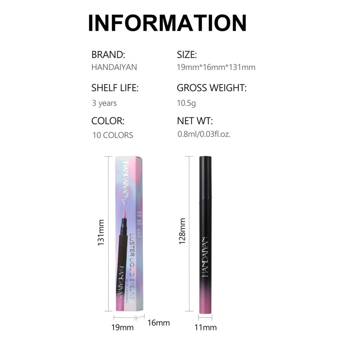 Waterproof Glitter Luster Liquid Eyeliner Pencil Long Lasting Purple Pink Blue Metallic Eye Liner Pen Cosmetic Makeup for Eyes